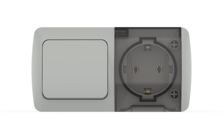 Блок Наруж Выключатель   Одноклавишный + розетка С Заземлением+Крышка  IP54 Белый EVA El-Bi