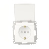 Розетка В Рамку  Одинарная с Заземлением+Шторки+Крышка  Белоснежный IP44 16А 250В Zena  Vega EL-BI