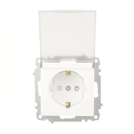 Розетка В Рамку  Одинарная с Заземлением+Шторки+Крышка  Белоснежный IP44 16А 250В Zena  Vega EL-BI