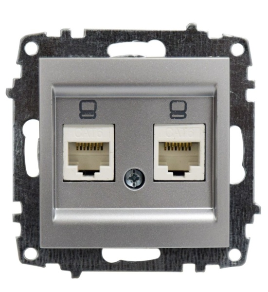 Розетка компьютерная RJ-45+RJ-45 В Рамку Двойная  Серый Металлик IP20  Zena  Vega EL-BI Розетка компьютерная RJ-45+RJ-45 В Рамку Двойная  Серый Металлик IP20  Zena  Vega EL-BI